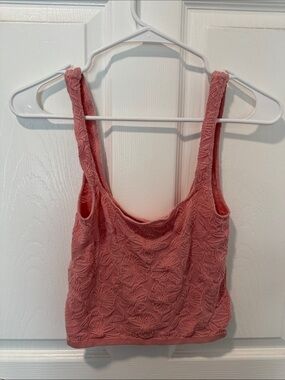Anthropologie cropped Embossed Floral Tank — Coral Pink L/XL